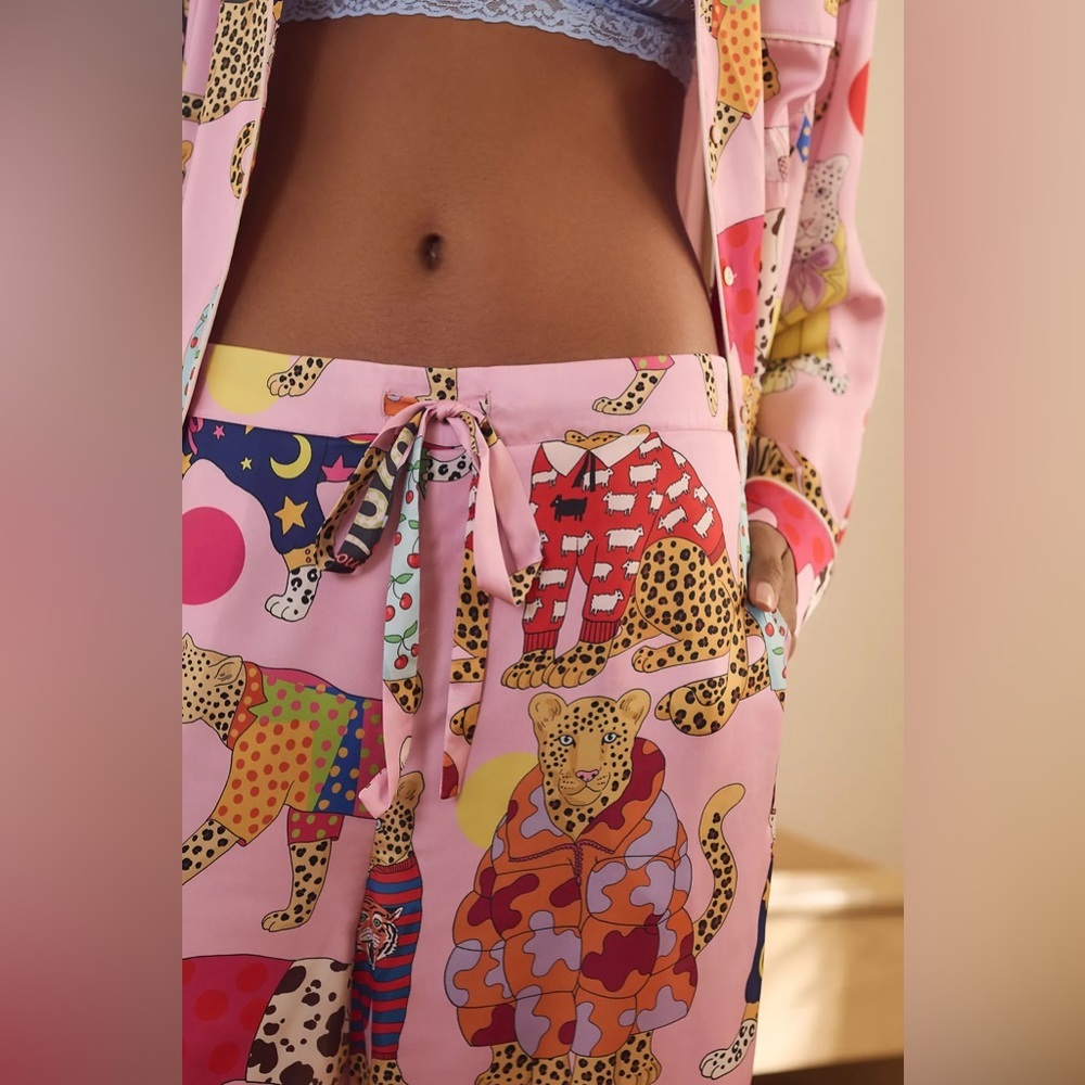 NWT Karen Mabon Long-Sleeve Leopard Pajama Set - Picture 4 of 6